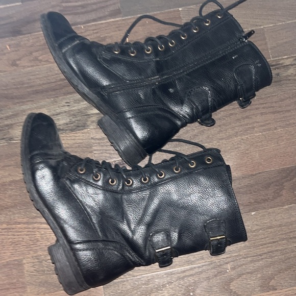 Wild Diva Lounge Black Moto Boots Zip & Lace Up Grunge Style 7.5 - Picture 7 of 9